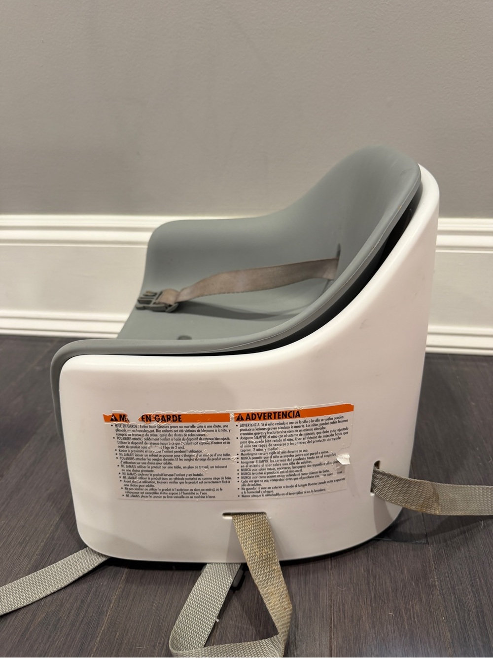 Oxo Gray White Toddler Booster Seat with Safety Straps for Meal Time Eating Food - Picture 6 of 11